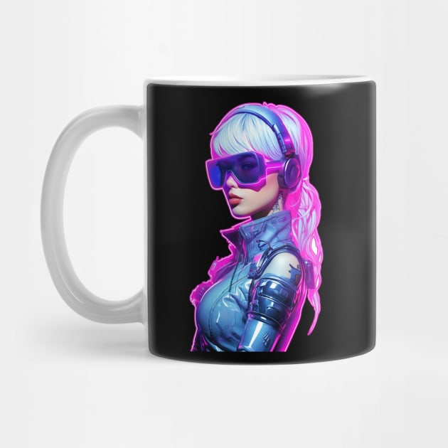 Cyberpunk Futuristic Neon Woman with Pink Visor Shades Graphic by NeonNoirThreads